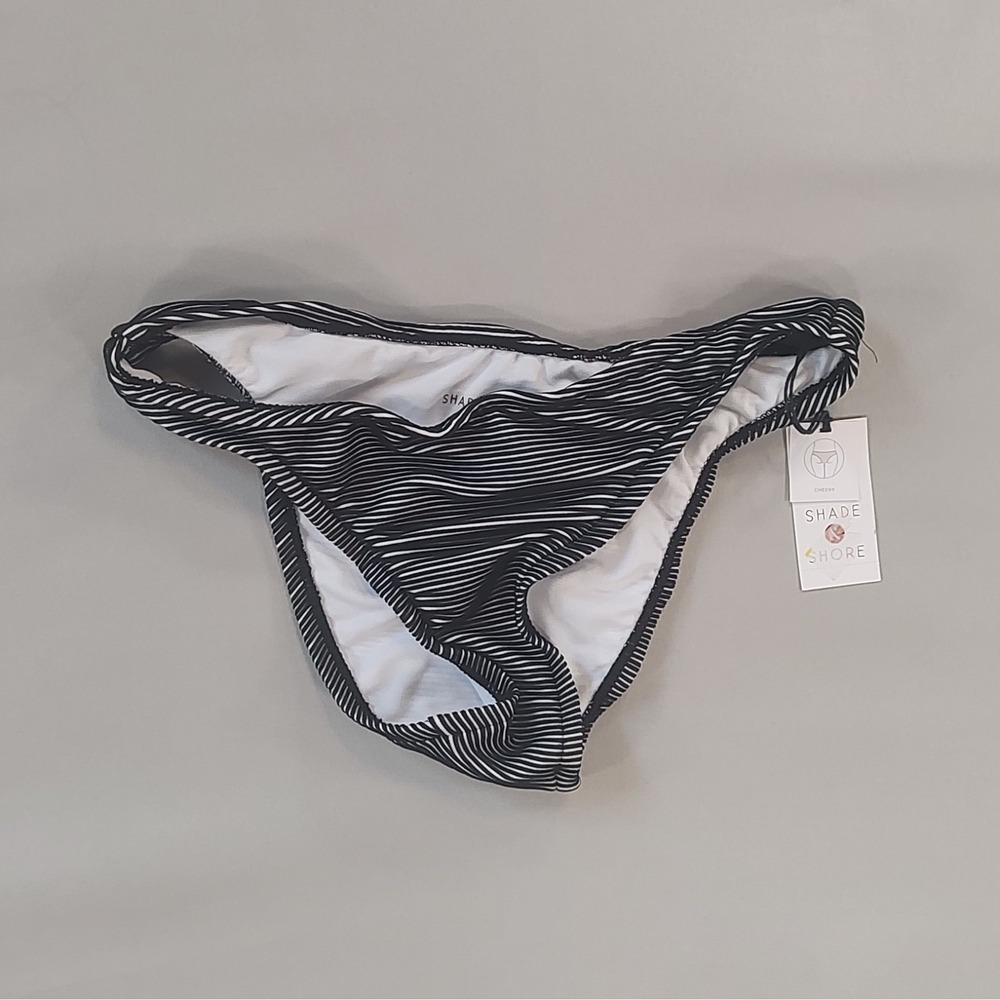 Shade & Shore Women Black White Striped Cheeky Bikini Bottom VN1087006 M 8-10
